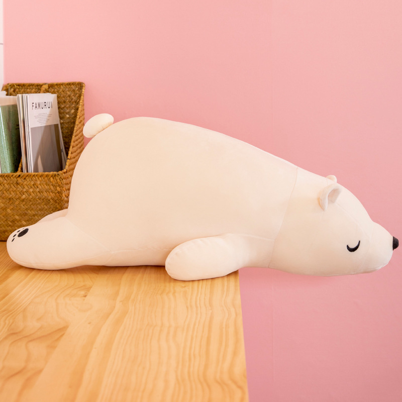 Gấu Bông Gấu Bắc Cực Ice Bear Nằm Dễ Thương Mềm Mịn Mẫu Mới (35cm---&gt;65cm) Gối Ôm Gấu Bắc Cực Nằm Hàng Cao Cấp Vải Miniso 4 Chiều Co Giãn Êm Ái