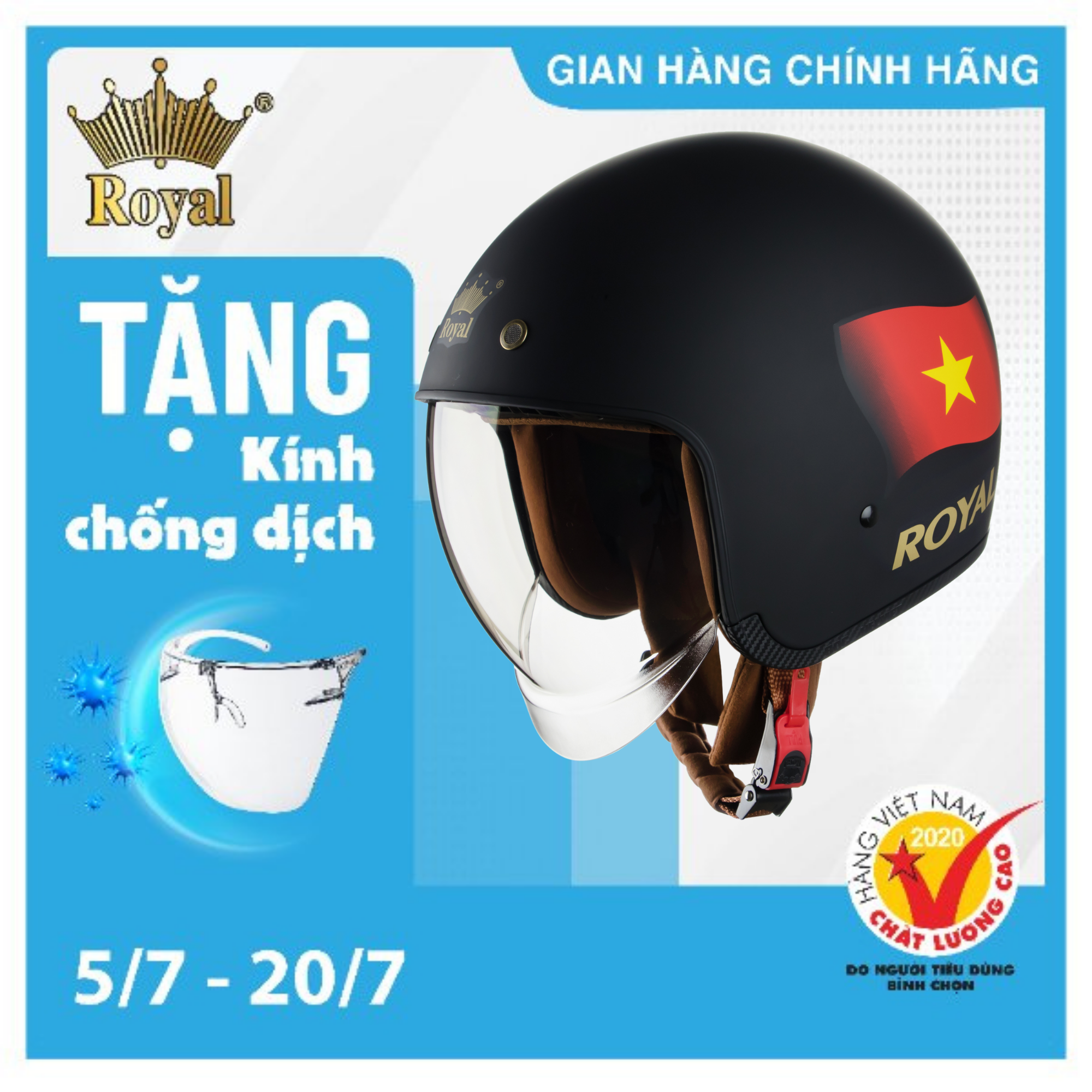 Nón bảo hiểm 3/4 đầu Royal M139 Design Cờ Việt Nam