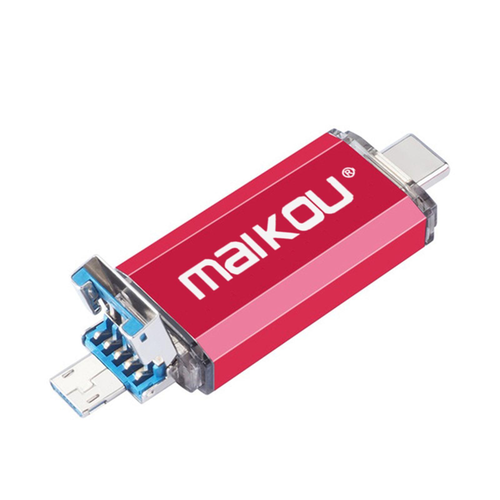 Portable 3 in 1 64GB USB 3.0 Flash Drive Type- USB Memory Stick Red