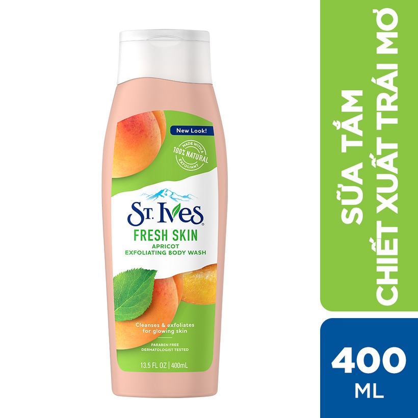 Bộ sữa tắm St.Ives Chiết Xuất Trái Mơ (400ml x 2) + Sữa rửa mặt tươi mát St.Ives Chiết Xuất Trái Mơ 170g