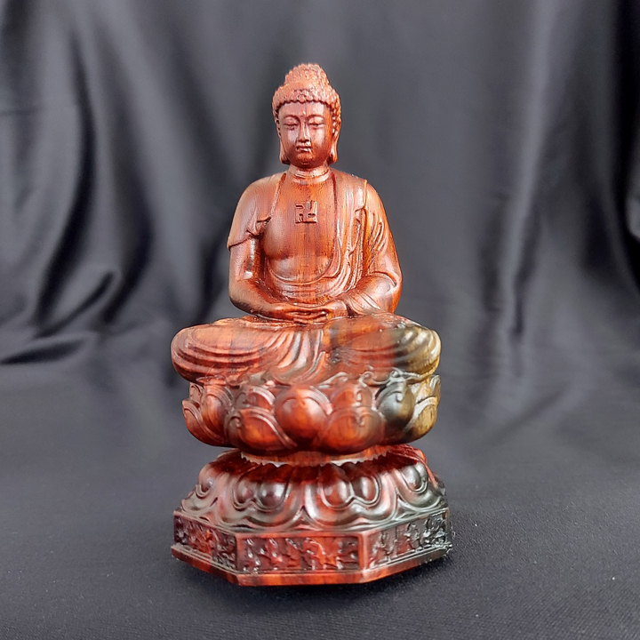 Tượng phật A Di Đà tọa lạc đài sen bằng gỗ trắc - Tượng để xe - AT02