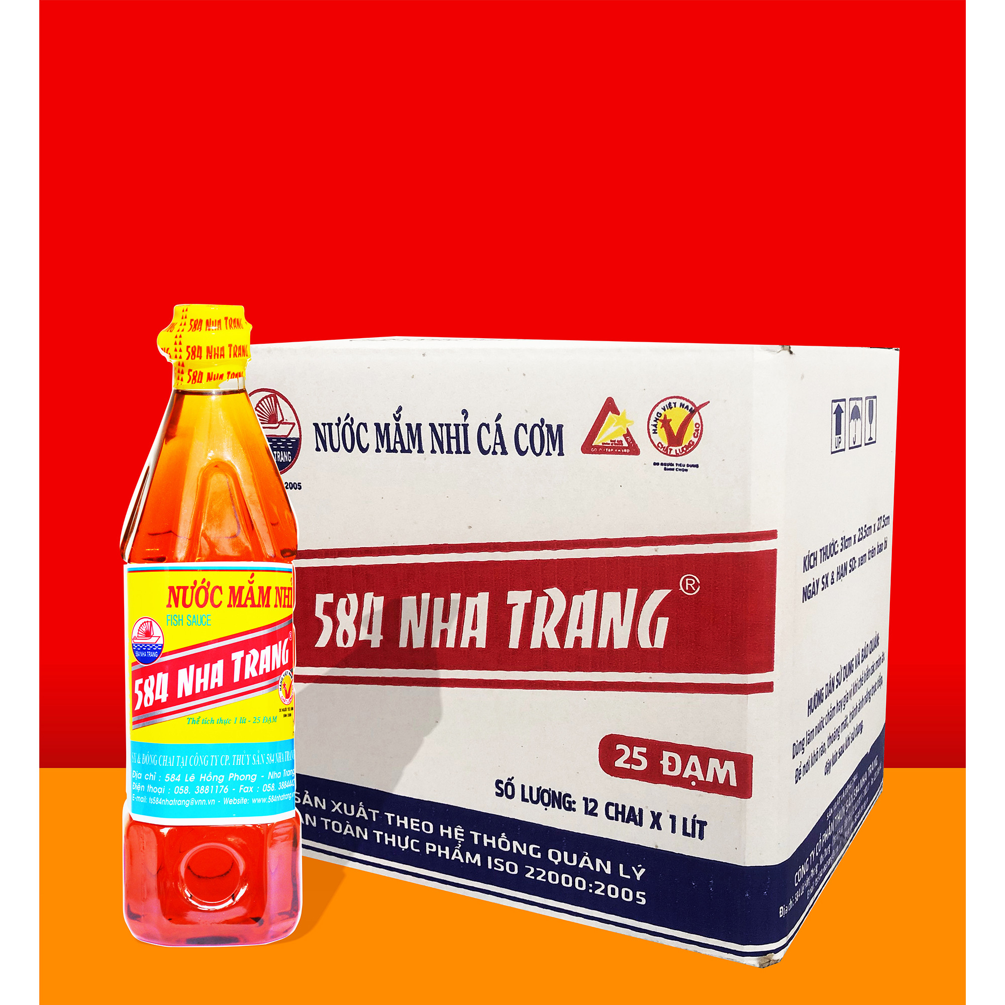 Nước mắm Nhỉ Cá cơm 584 Nha Trang - 25 độ đạm - Chai nhựa 1Lit