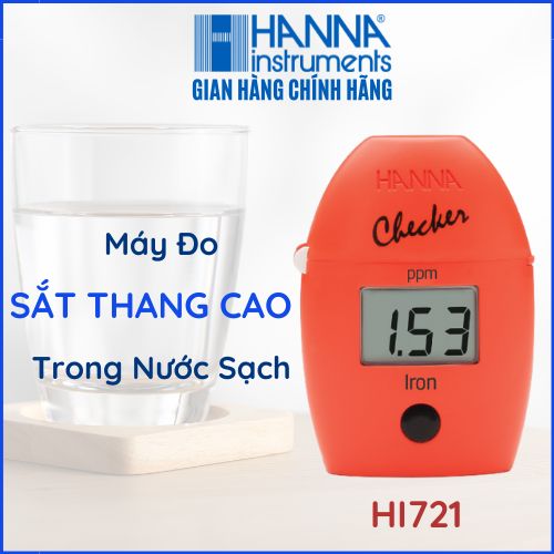 Máy Đo Nhanh Hàm Lượng SẮT Trong Nước Sạch Và Thủy Sản Nước Ngọt - Hanna - Checker HI721, tặng kèm đầy đủ phụ kiện cho 6 lần đo, bảo hành chính hãng, chỉ cần mua thêm bột thử để tiếp tục đo