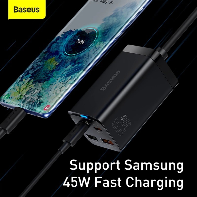 Bộ sạc nhanh Baseus 65W GaN3 Pro Bộ sạc nhanh 4 trong 1 cho iPhone 13 Pro Max Samsung Power Station cho máy tính xách tay CCDK65S -Hàng Chính Hãng