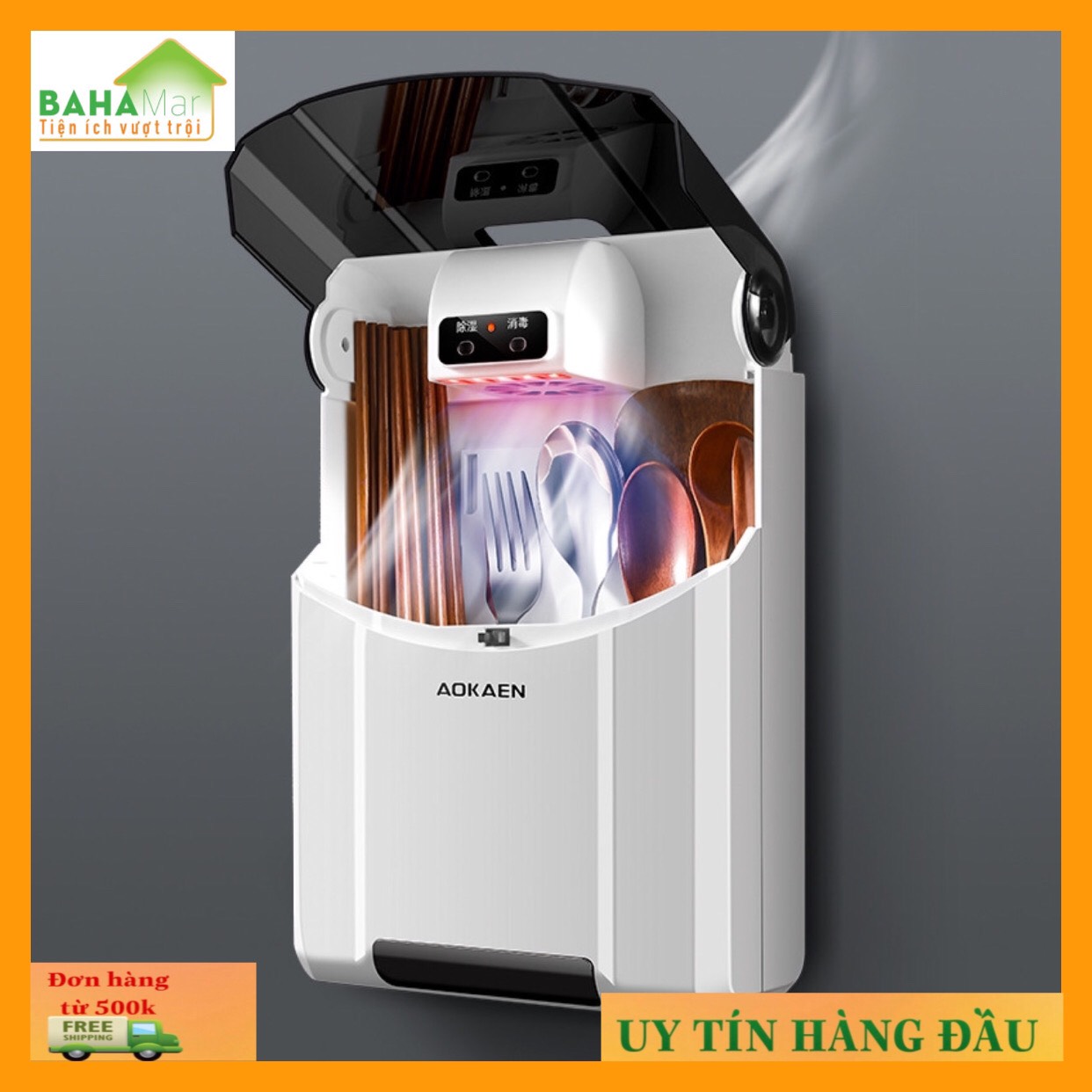 HỘP ĐŨA-THÌA THÔNG MINH KHỬ TRÙNG BẰNG TIA UV TREO CÓ NẮP ĐẬY BAHAMAR khử 99, 99 vi khuẩn bằng tia cực tím giúp đũa thìa đảm bảo vệ sinh ăn uống