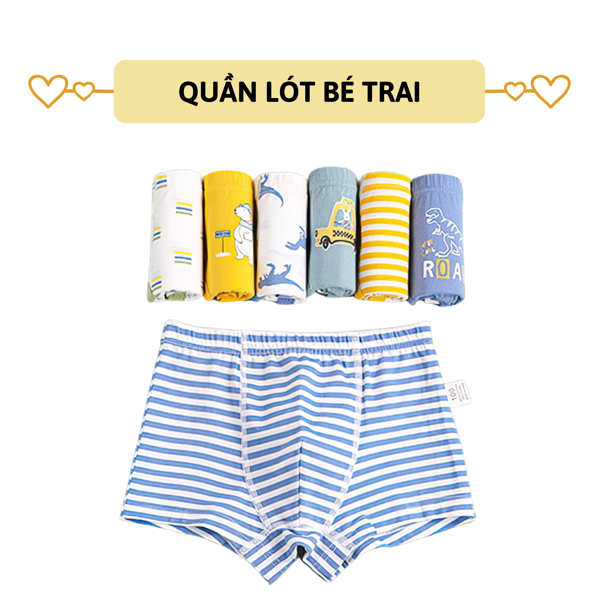 Set 3 quần lót bé trai 27kids Quần chip bé trai vải khử khuẩn công nghệ mới họa tiết dễ thương BSUW1