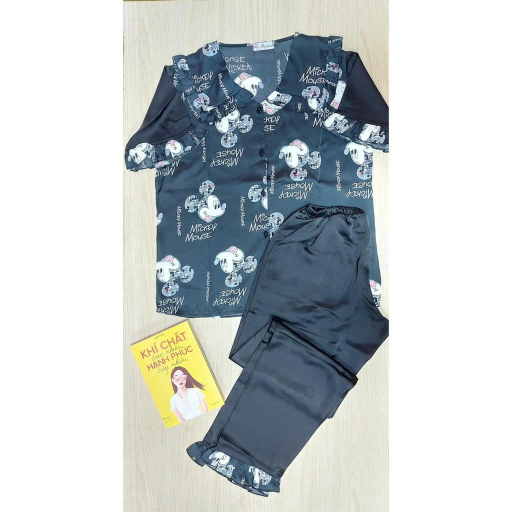 Đồ bộ mặc nhà pijama lụa satin phối latin cao cấp hình mickey