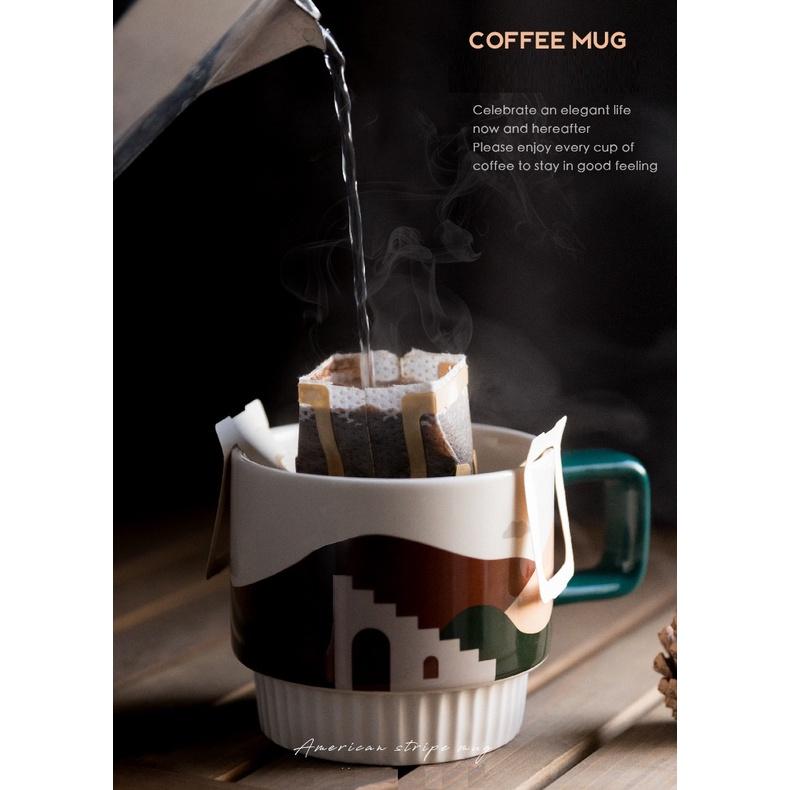 Cốc sứ uống trà, cafe cao cấp 320ml phong cách vintage