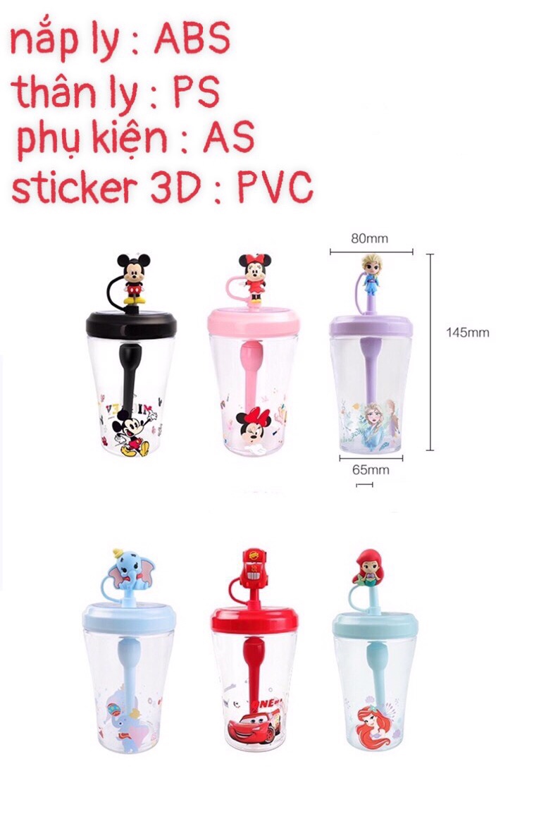 Ly ống hút có nắp kèm sticker 3D hình công chúa Elsa siêu xinh cho bé gái - PDW20212-FT