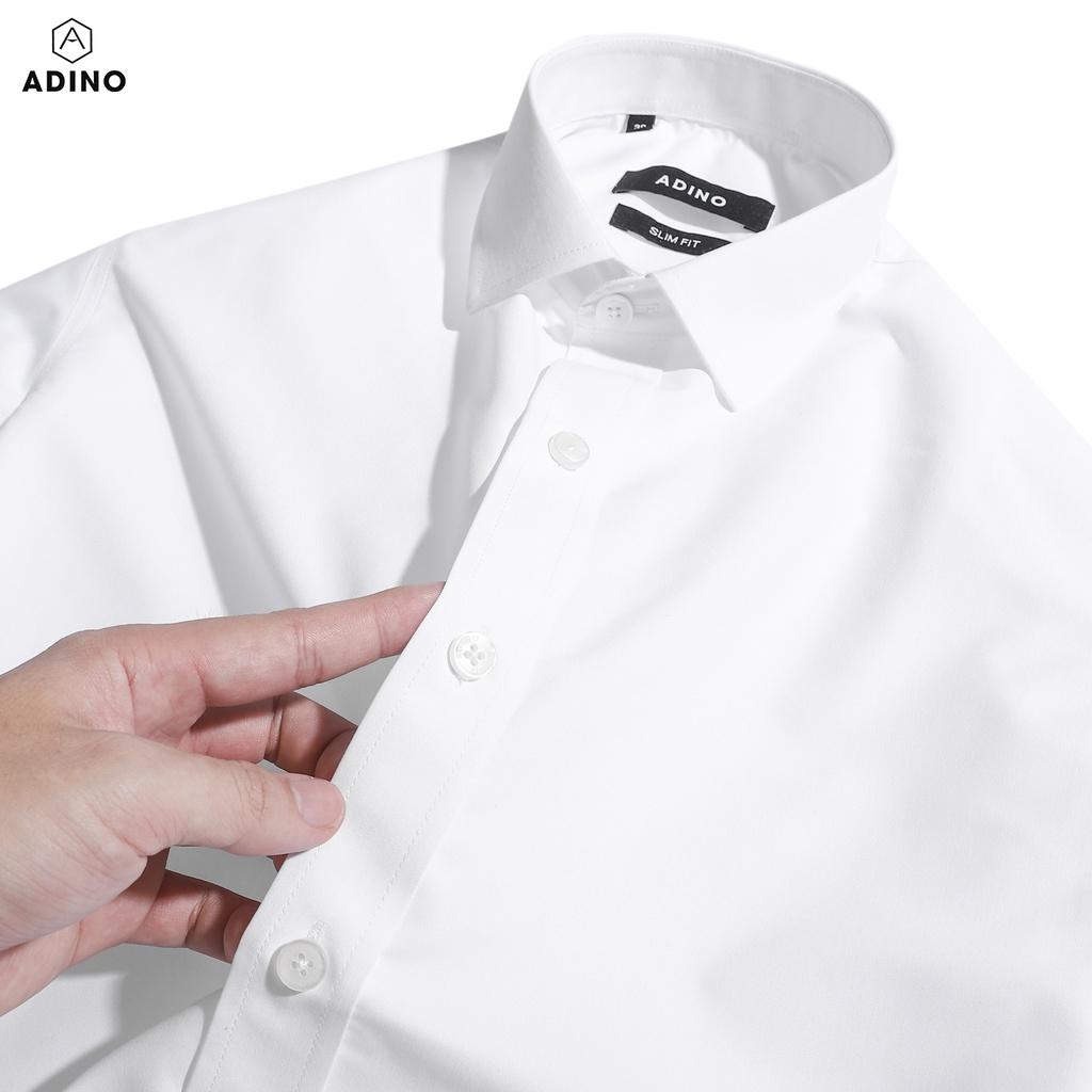 Áo sơ mi nam công sở dài tay ADINO màu trắng vải nến lụa sợi sồi Modal cao cấp dáng công sở slimfit SM03