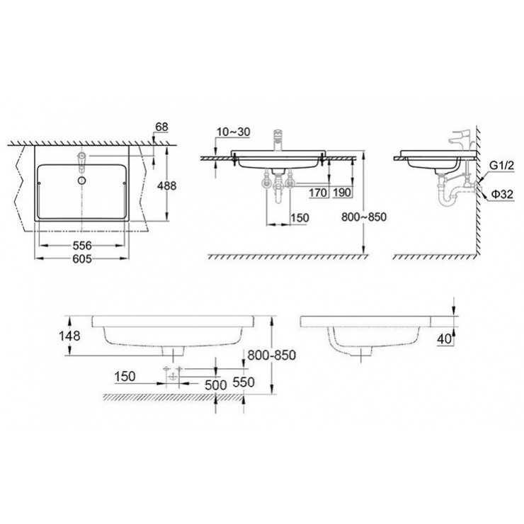 Chậu Rửa Mặt Lavabo Grohe 39311000 Eurocube Bán Âm