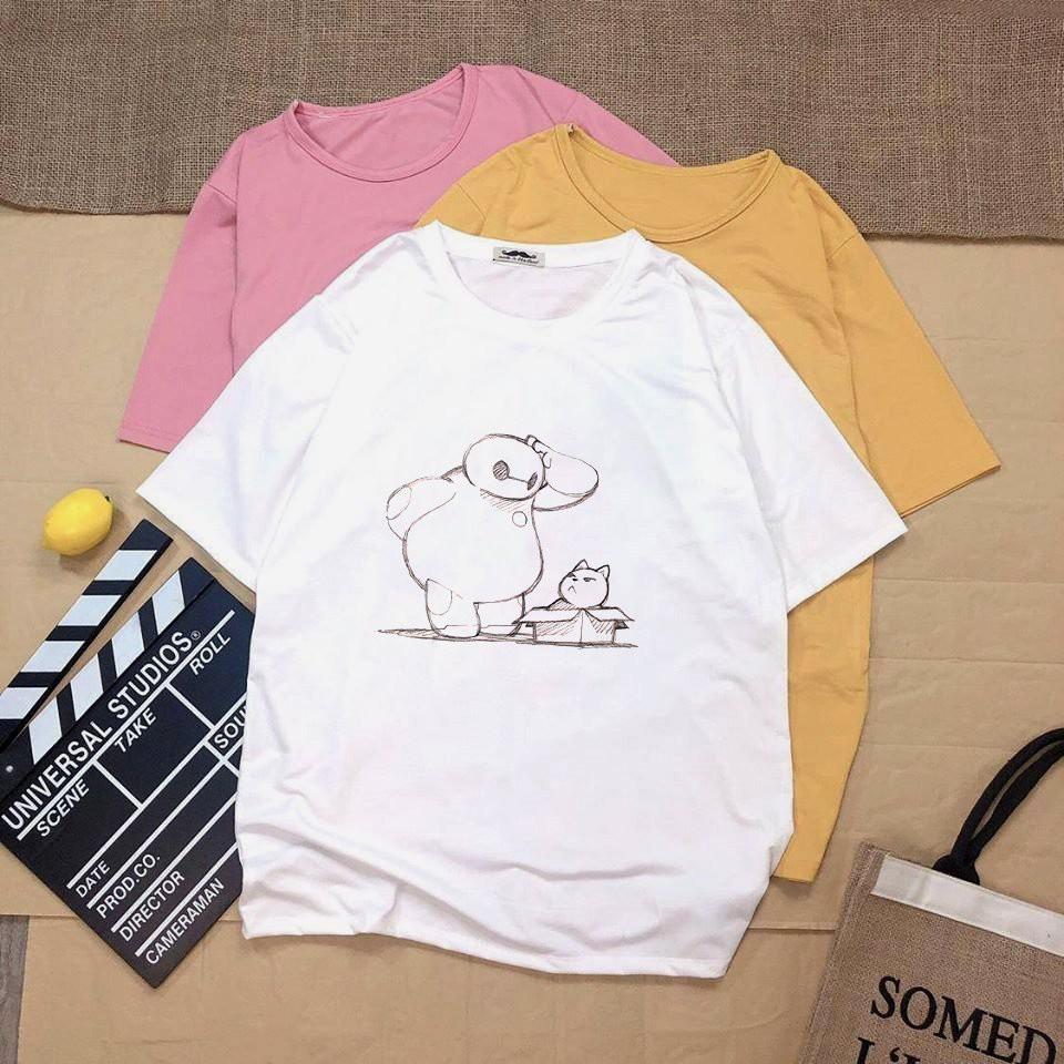 Áo thun unisex tay lỡ người tuyết khổng lồ và bạn vải dày mịn 20N1252