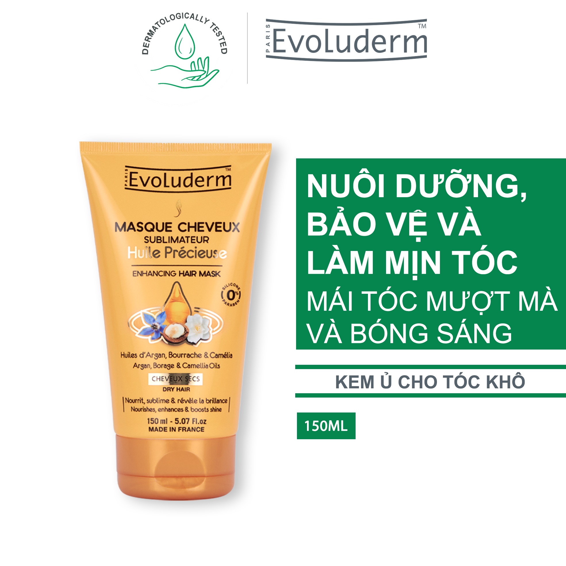 Combo xịt gội dầu khô Evoluderm 400ml  và kem ủ giúp nuôi dưỡng dành cho tóc khô Evoluderm 150ml