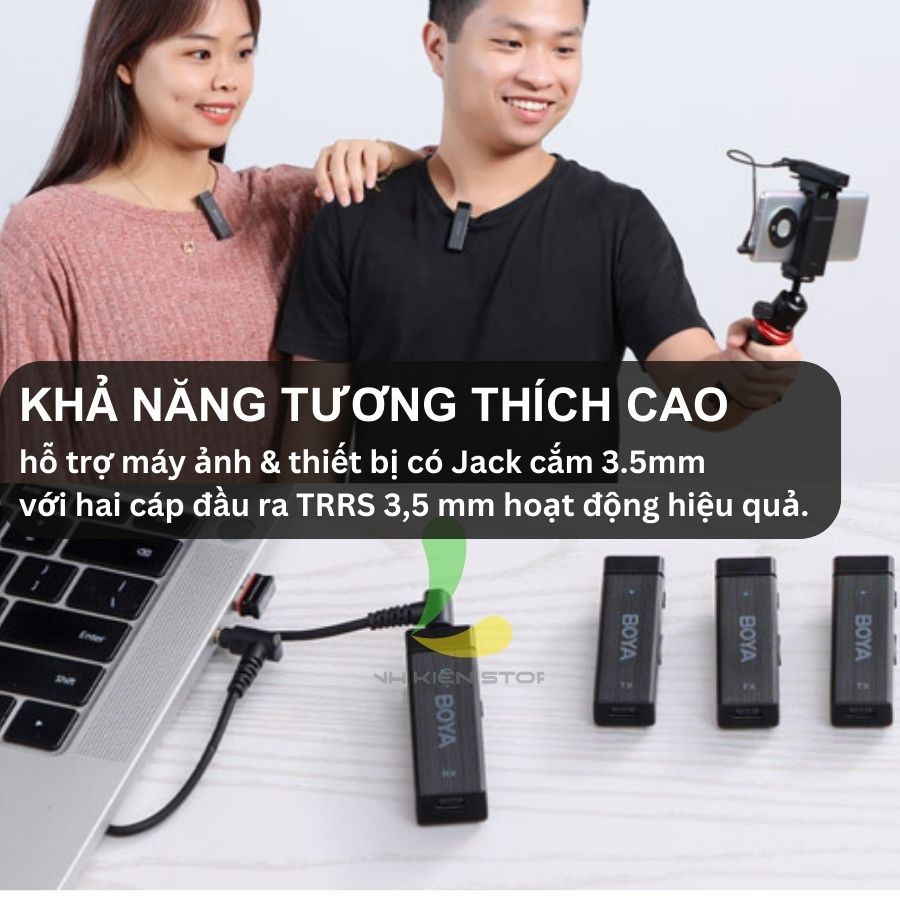 Micro thu âm không dây BOYA BY-W4 - Micro ghi âm với 4 bộ phát tín hiệu cho máy quay phim DSLR, điện thoại, máy tính - Hàng nhập khẩu