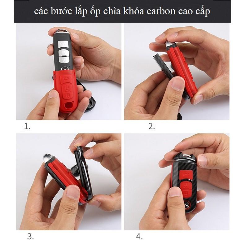 Ốp nhựa Carbon, bọc bảo vệ chìa khóa xe Mazda 2, 3, 6, CX-5, CX5 kèm móc đeo INOX