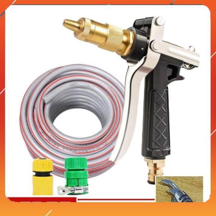 ️Evoucher Bộ dây vòi xịt nước rửa xe, tưới cây , tăng áp 3 lần, loại 20m 206236 đầu đồng,cút,nối vàng+ mở chai