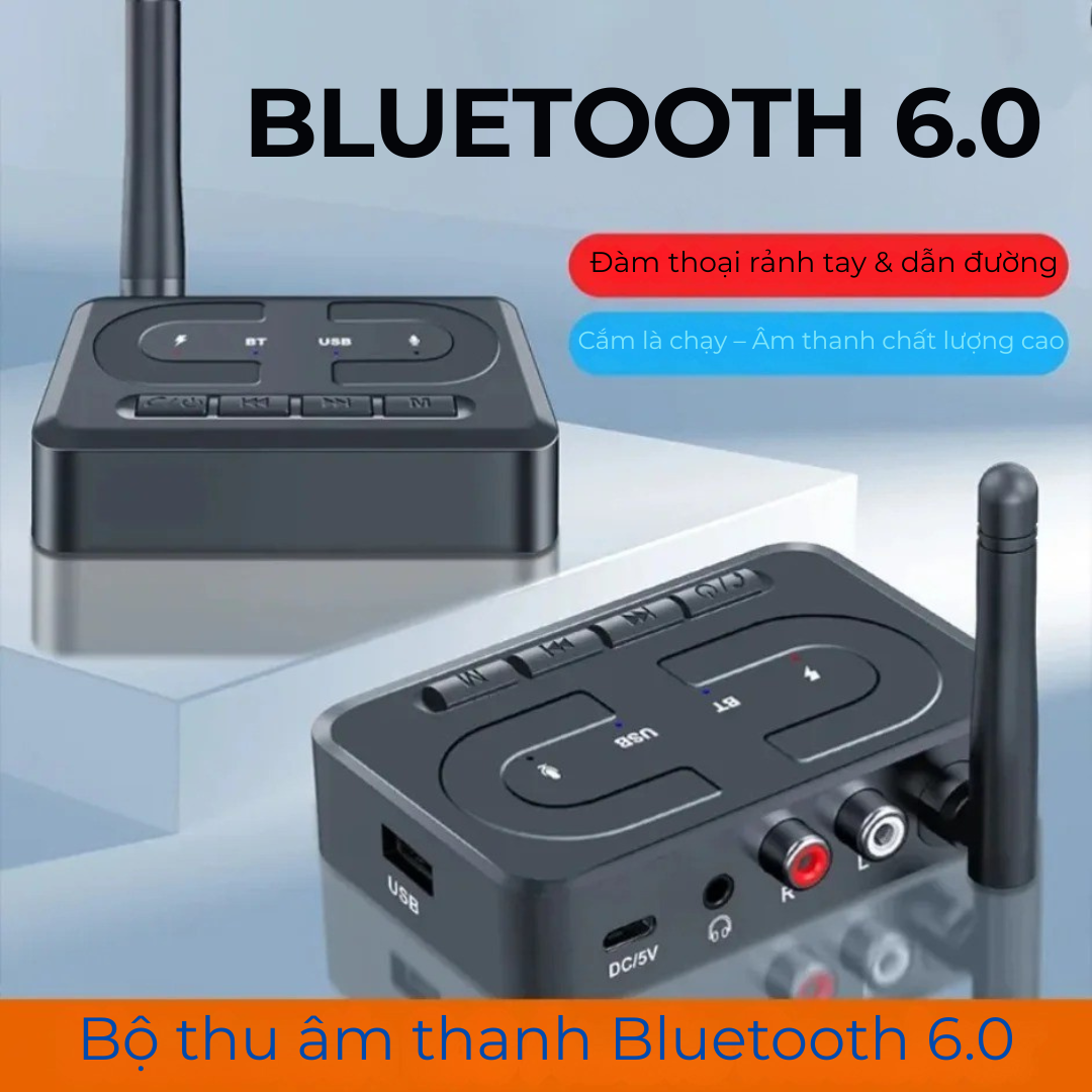 Bộ Thu Âm Thanh Bluetooth 6.0 không dây HiFi Stereo Lossless, receiver AUX 3.5mm USB U-Disk, mic HD đàm thoại T89 - Hàng Nhập Khẩu