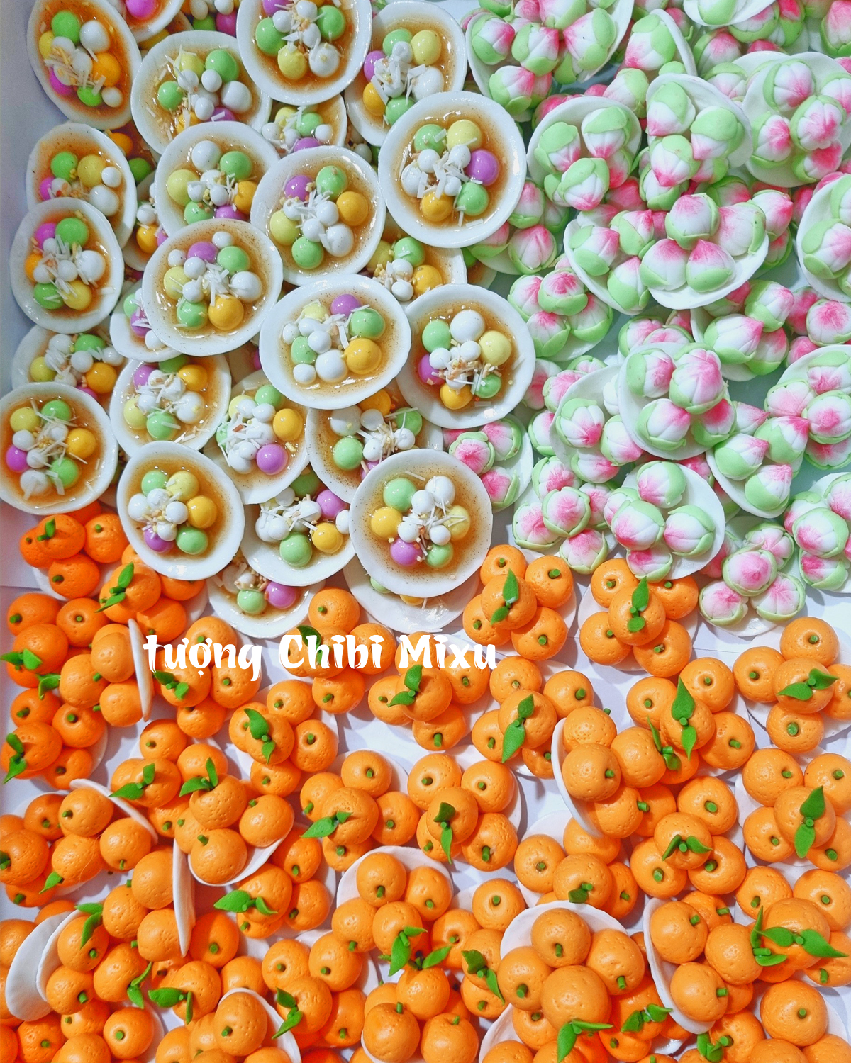 Mô hình chè trôi nước bằng đất sét Nhật tự khô trang trí bàn thờ Thần Tài Thổ Địa mini