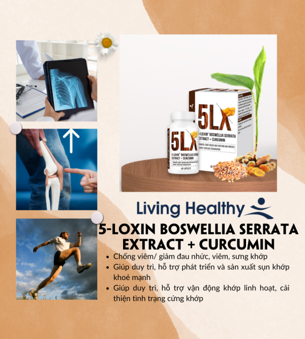  Viên uống bảo vệ khớp Living Healthy 5-Loxin Boswellia Serrata Extract + Curcumin, Hộp 60 viên