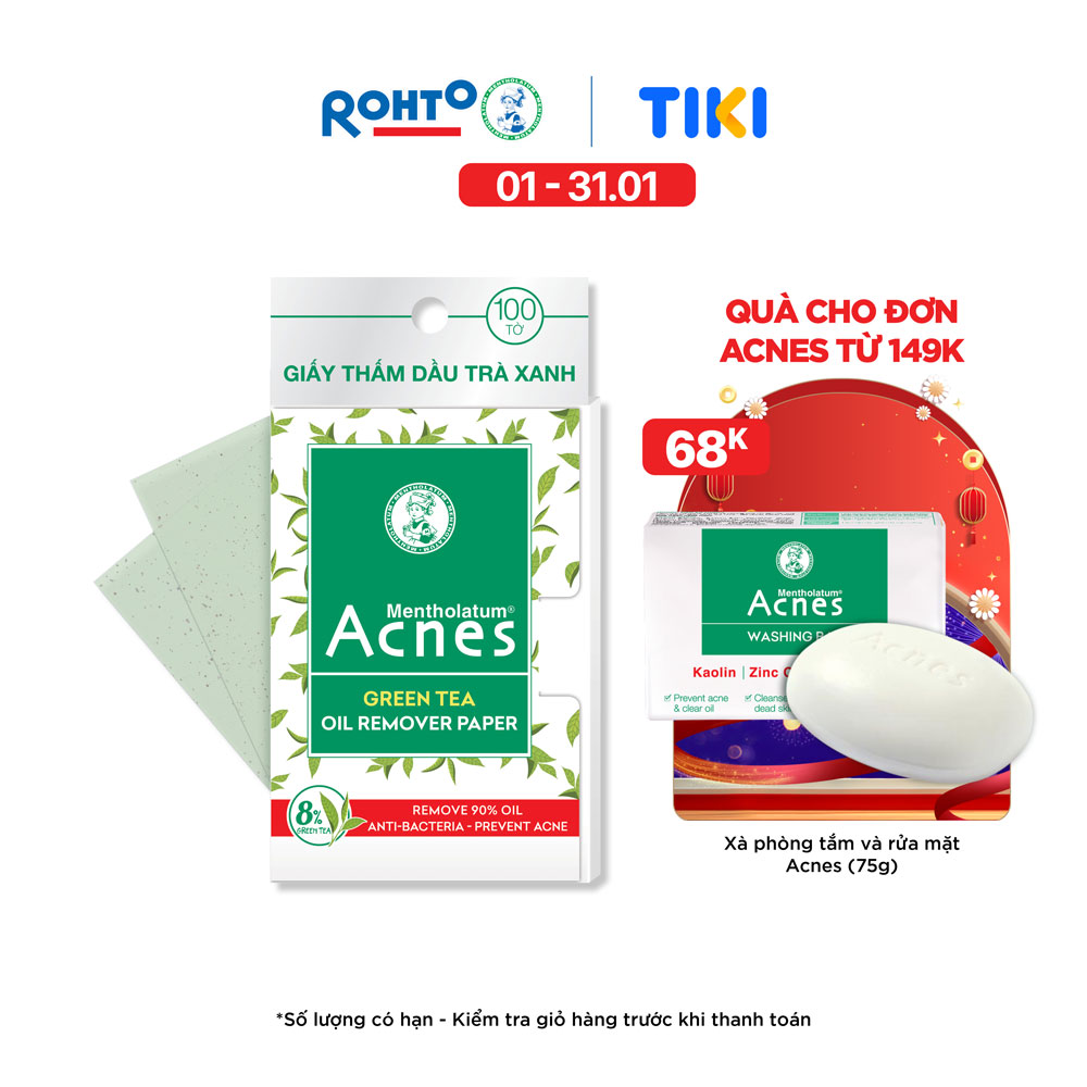 Giấy thấm dầu trà xanh Acnes Green Tea Oil Remover Paper (100 tờ)