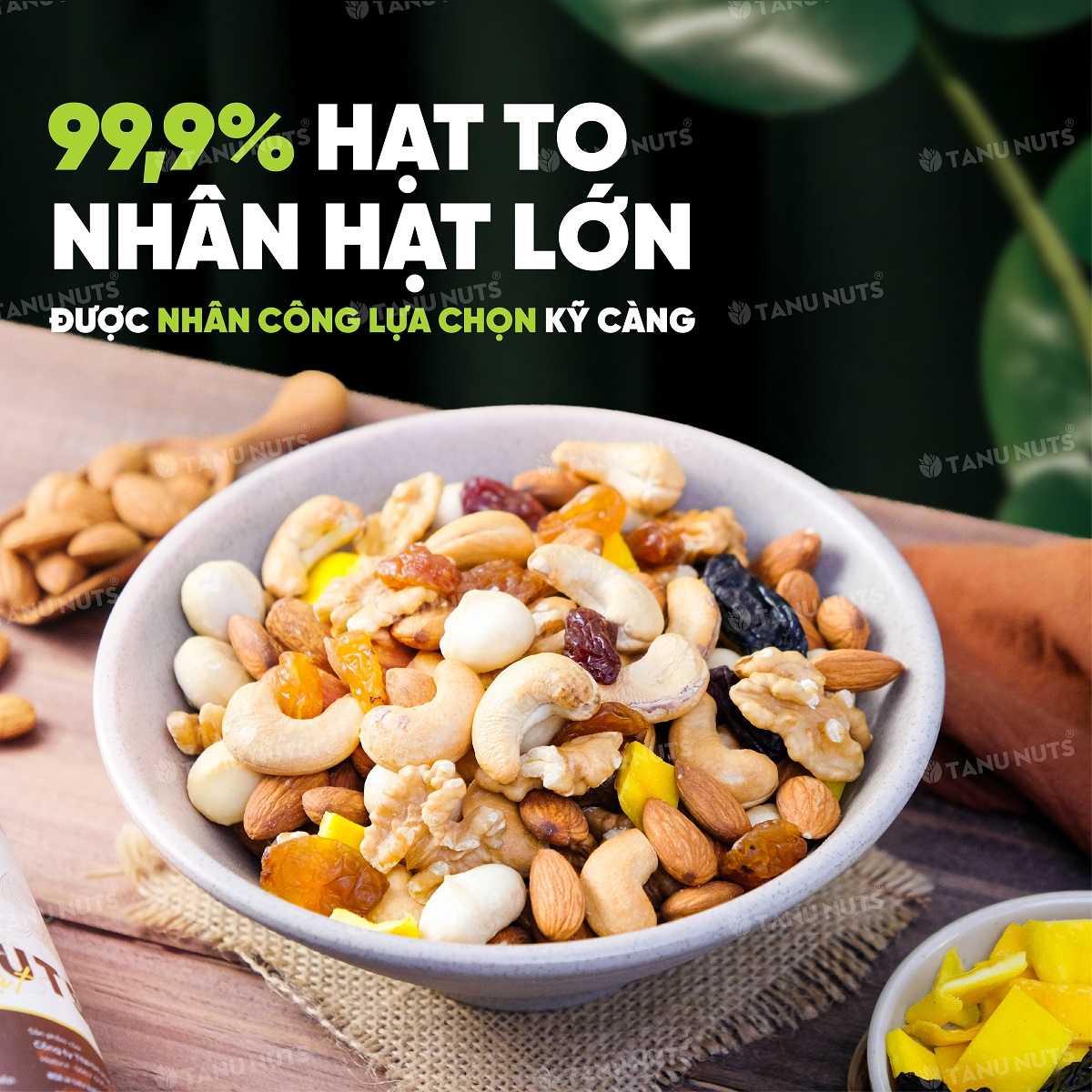 Hạt dinh dưỡng mix 7 loại TANU NUTS hũ 500g/350g, hạt ngũ cốc bà bầu gồm macca, óc chó, hạnh nhân, điều, nho, xoài, việt quất