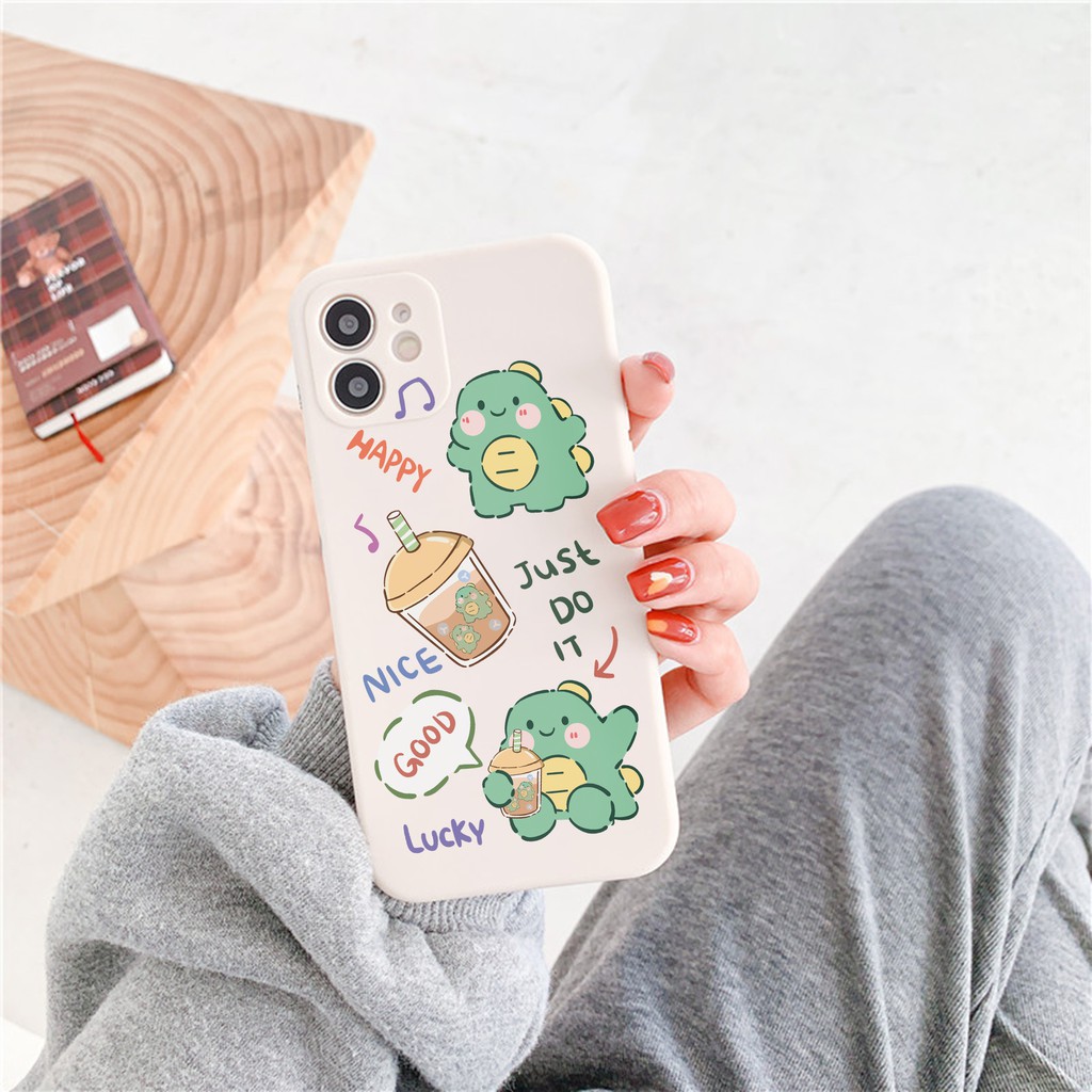 Ốp Lưng Cạnh Vuông Khủng Long Trà Sữa Dành Cho iPhone 6 / 6 Plus / 7 / 7 Plus / 8 / 8 Plus / X / Xs / Xs Max / 11 / 11 Pro / 11 Pro Max / 12 / 12 Pro / 12 Pro Max
