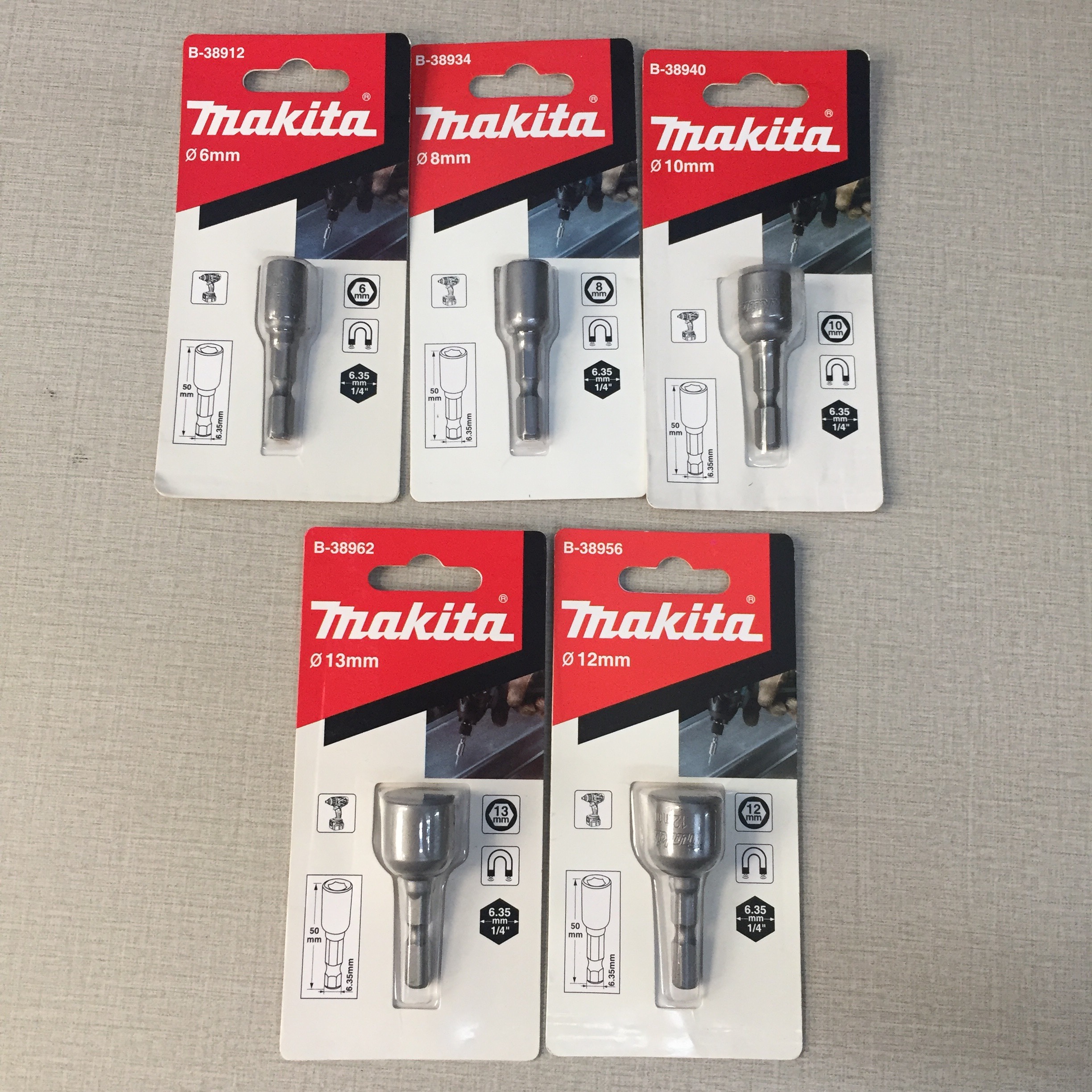 Đầu tuýp vặn vít có nam châm 1/4" 6,8,10,12,13mm Makita