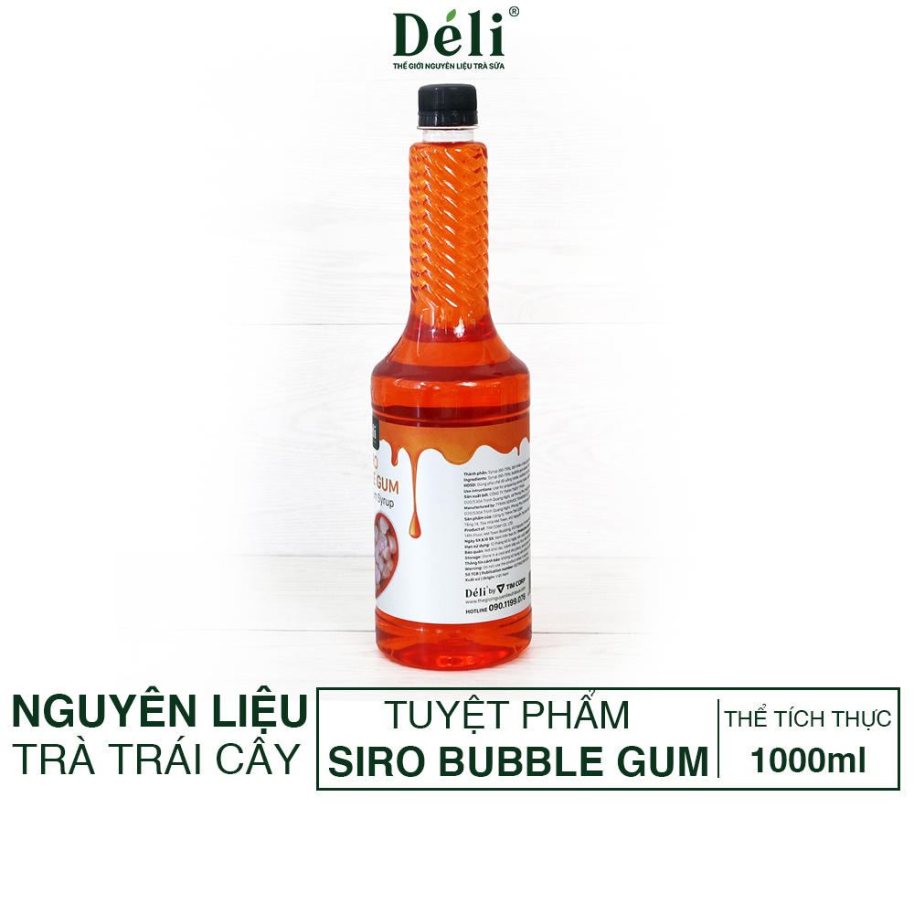 Siro bubble gum Déli chai 1lit, HSD: 12 tháng  [CHUYÊN SỈ] Nguyên liệu pha chế trà trái cây, soda,...