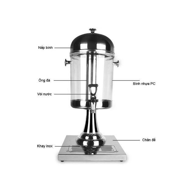 Bình Đựng Nước Ép Trái Cây Inox 8L - Thiết kế sang trọng cho các bữa tiệc buffet, dung tích 8L/ bình