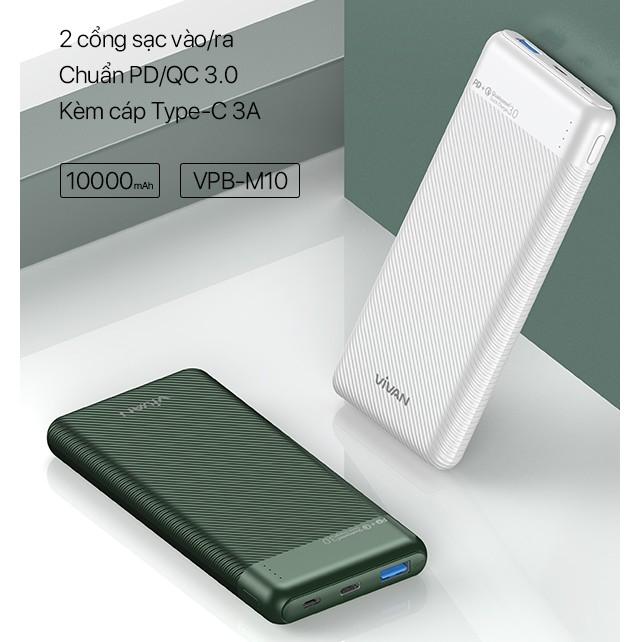 Pin Sạc Dự Phòng Dung Lượng 10.000mAh VIVAN, Hỗ Trợ Sạc Nhanh Chuẩn PD/QC3.0 18W Với 2 Output &amp; 2 Input - Hàng Chính Hãng