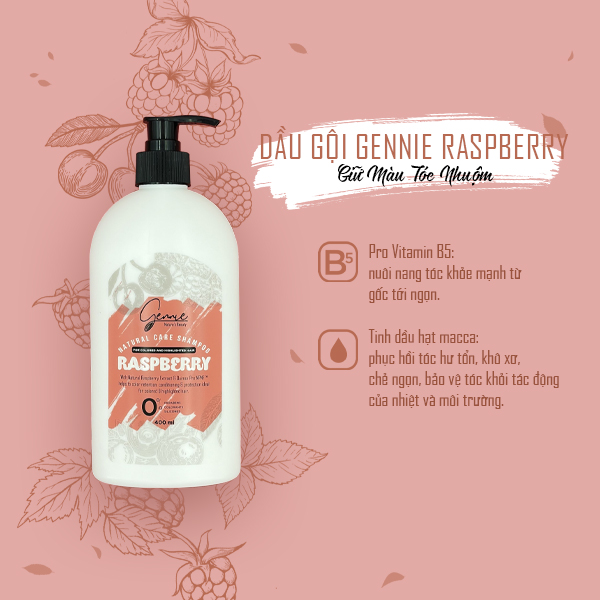 Dầu Gội Gennie Natural Care Chiết Xuất Raspberry Dành Cho Tóc Nhuộm Và Tóc Highlight 400ml Chính Hãng