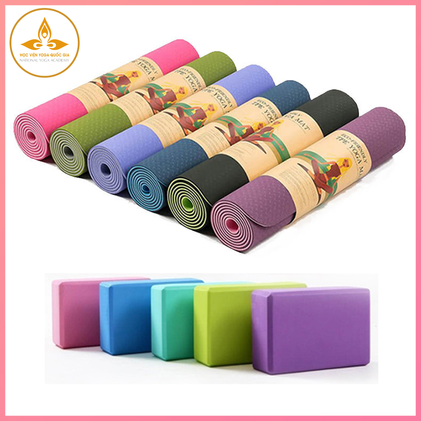 Combo Thảm Yoga TPE 2 Lớp 6mm, 2 Gạch Tập Yoga - YOGA QG, Thảm Chống Trơn Trượt, Thấm Hút Mồ Hôi, Mềm Mại, Không Gây Kích Ứng; Gạch Nhẹ, Có Độ Nén Cao, Chịu Lực Tốt - Hàng chính hãng