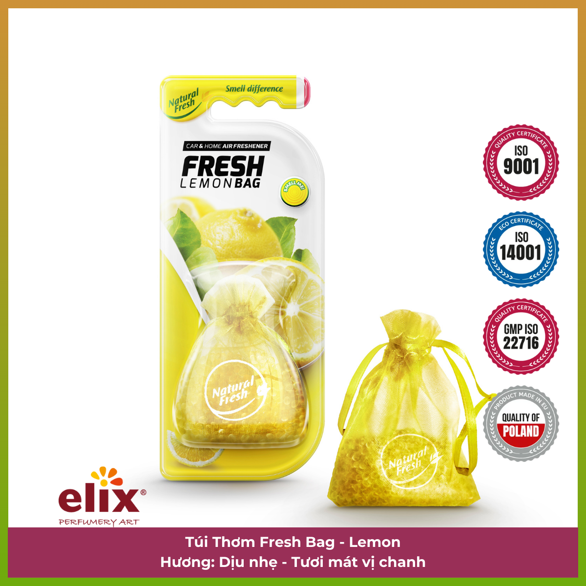 Túi thơm  để Taplo Ô tô Elix Fresh Bag - Hương Lemon (Chanh)