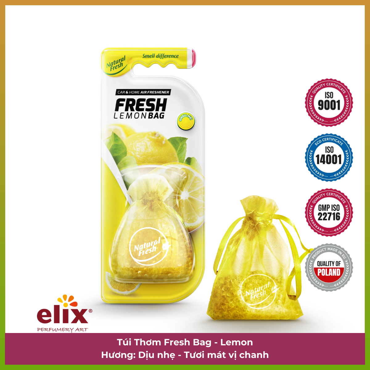 Túi thơm để Taplo Ô tô Elix Fresh Bag - Hương Lemon (Chanh)