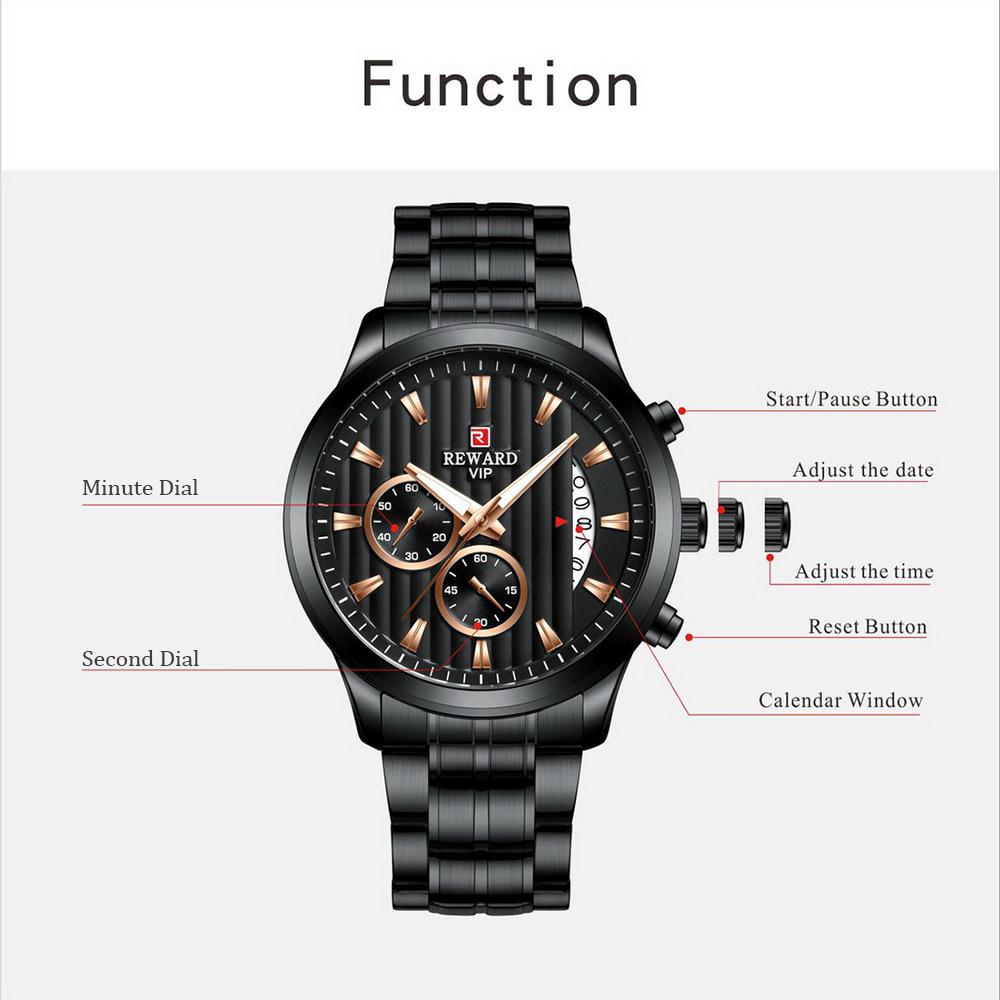 Đồng hồ nam Quartz Movement Dây đeo bằng thép không gỉ Hiển thị thời gian & lịch Chống nước 30M