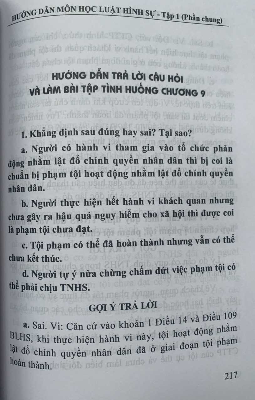 Hướng dẫn môn học Luật hình sự - Tập 1 (phần chung)