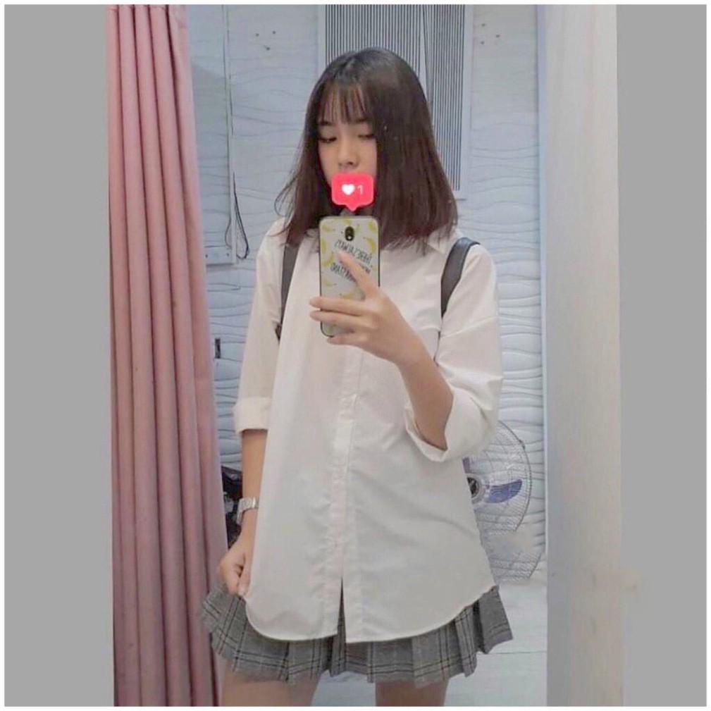 Áo Sơ Mi Nữ Form Rộng TRƠN Basic Unisex Dài Tay Trắng và Đen chất Cotton lụa Hàn mịn mát, áo sơ mi nữ Bigsize suông SM1