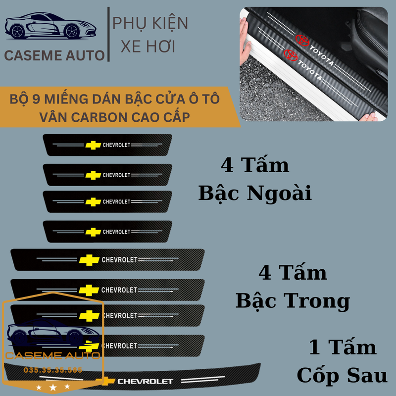 Bộ 9 Miếng Dán Vân Carbon Chống Trầy Xước Bậc Cửa Ô Tô - Hàng Chính Hãng