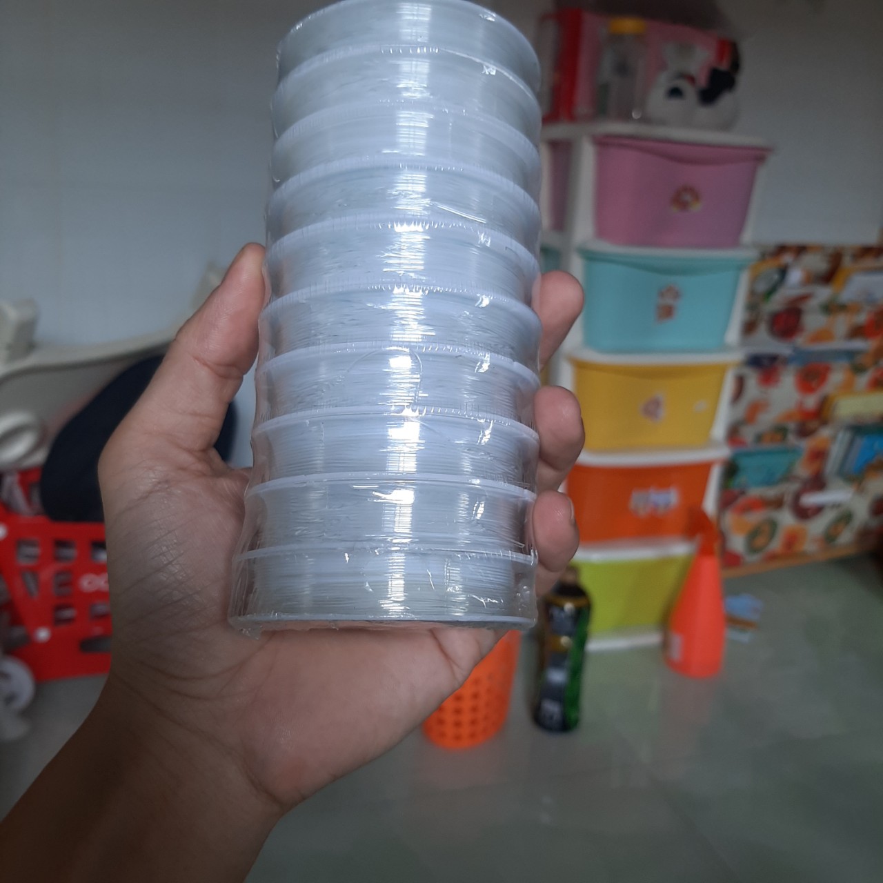 Combo 10 cuộn thun xỏ hạt vòng đeo tay màu trắnG