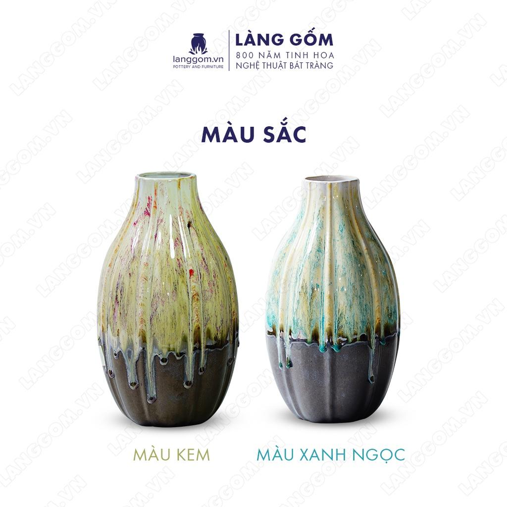 Bình hoa, lọ hoa Gốm sứ Bát Tràng cao cấp Men chảy dạng múi miệng túm dùng làm quà tặng, trang trí - Làng Gốm Bát Tràng