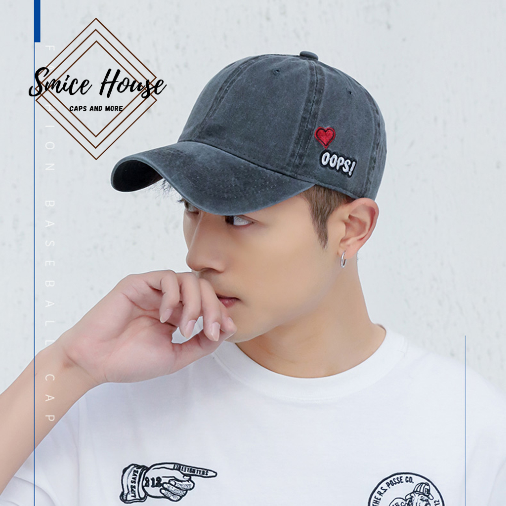 Nón lưỡi trai denim ulzzang thêu trái tim bên hông / mũ jeans nam nữ phong cách bụi bặm có thể điều chỉnh size - Smice House