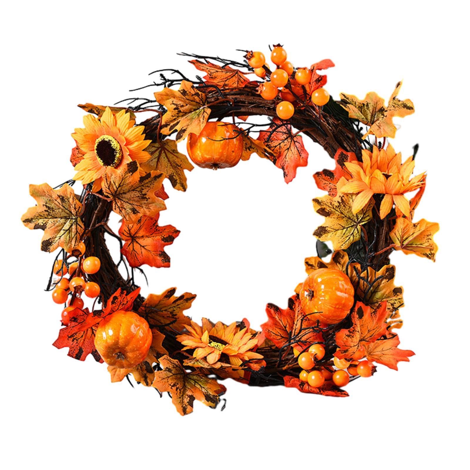 Fall Wreath for Front Door Porch Autumn Wreath Artificial Wreath Maple Leaves Wreath Harvest Wreath for Wall Farmhouse Decor