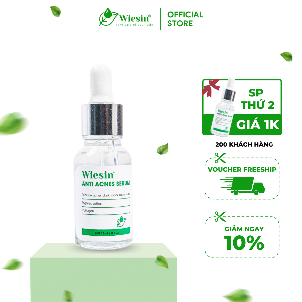 Serum giảm mụn mờ vết thâm, ngăn ngừa mụn ẩn và mụn đầu đen "Collagen Thủy Phân" Wiesin Anti Acnes Serum 15ml  - WS04