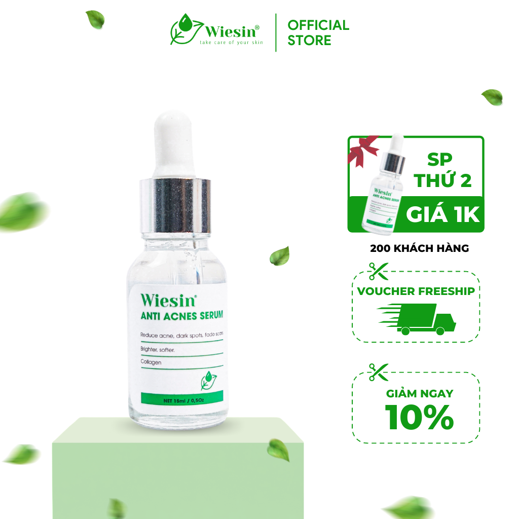 Serum giảm mụn mờ vết thâm, ngăn ngừa mụn ẩn và mụn đầu đen &quot;Collagen Thủy Phân&quot; Wiesin Anti Acnes Serum 15ml  - WS04