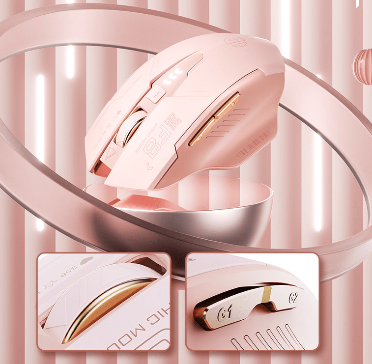 Chuột không dây INPHIC F8 kết nối chip USB 2.4G màu hồng trà sữa dành cho các nữ game thủ-JL