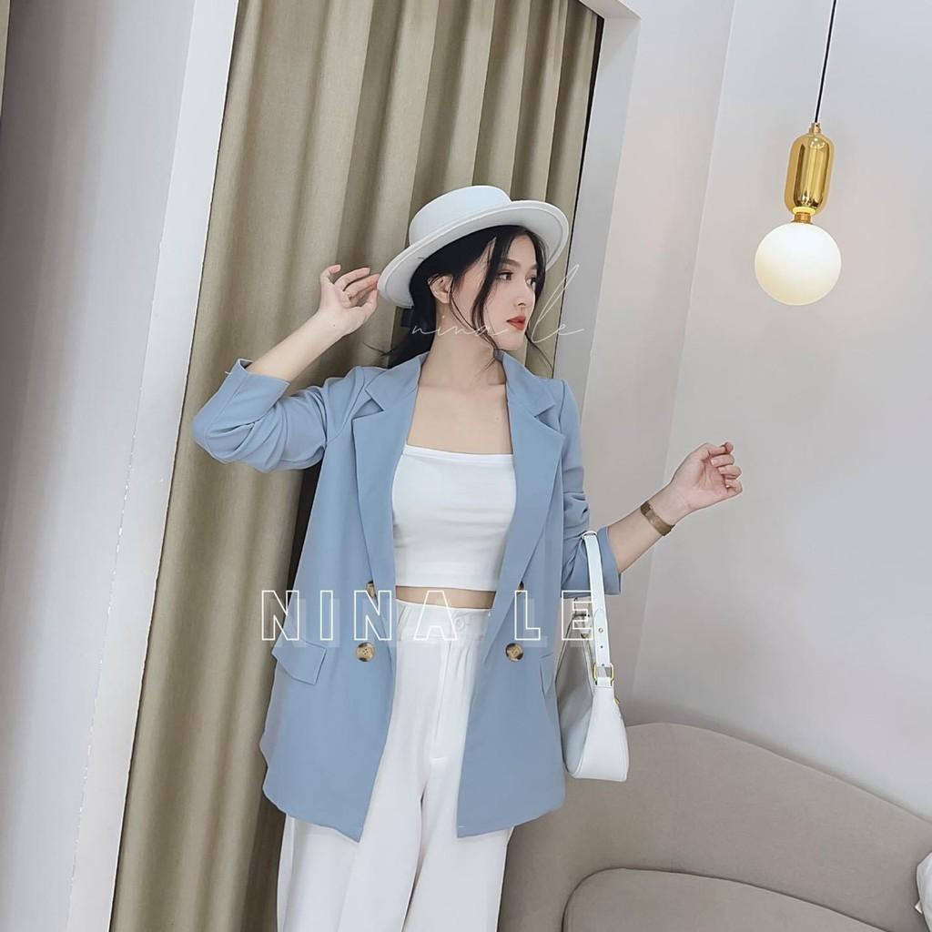 SET ÁO BLAZER DÀI TAY KÈM ÁO BRA MIX QUẦN SỚ SUÔNG ỐNG RỘNG PHỐI MÀU SIÊU SANG CHẢNH