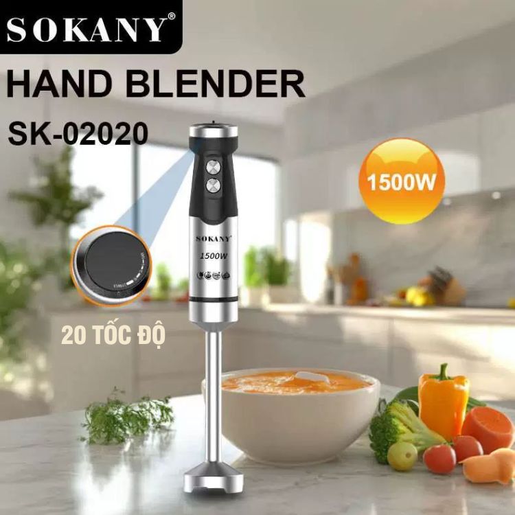 Máy xay cầm tay đa năng SOKANY SK-02020  công suất 1500W, lưỡi dao sắc bén xay nhuyễn mọi loại thực phẩm nhanh chóng và tiện lợi - HÀNG CHÍNH HÃNG - DELIYA