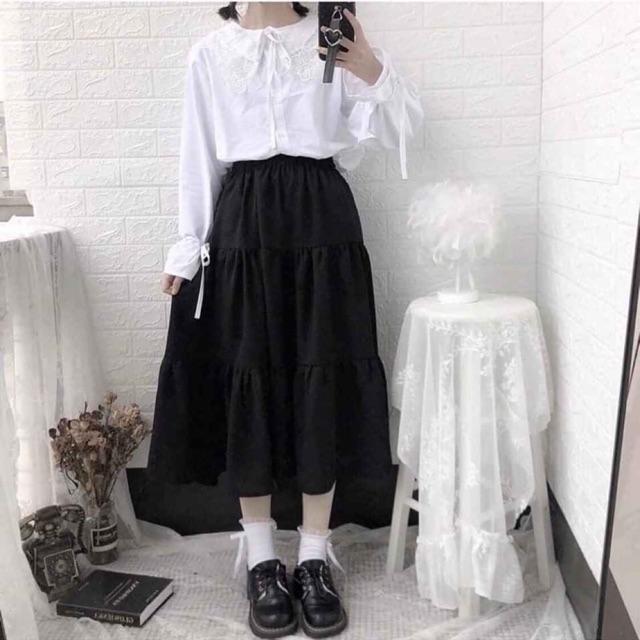 CHÂN VÁY BA TẦNG VOAN LỤA HAI MÀU UZZLANG