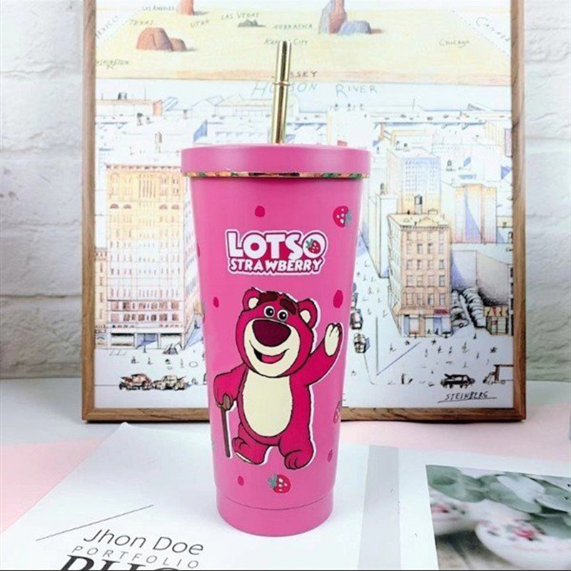 Ly Giữ Nhiệt Losto Gấu Dâu Thái Lan 750ML + Ống hút