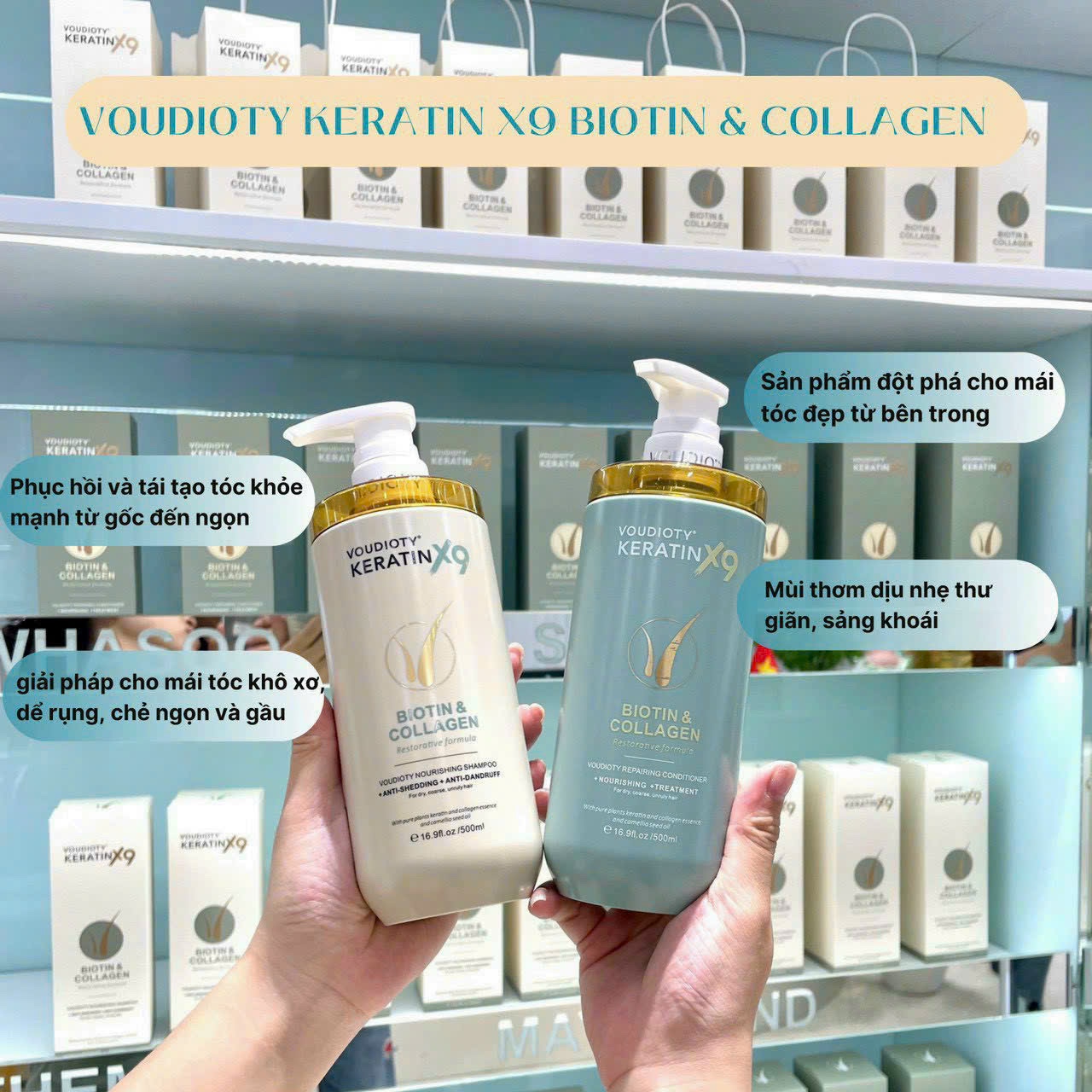 COMBO GỘI XẢ  VOUDIOTY KERATIN X9 BIOTIN &amp; COLLAGEN 500ML X 2 ( KHÔNG XUẤT HÓA ĐƠN ĐỎ )